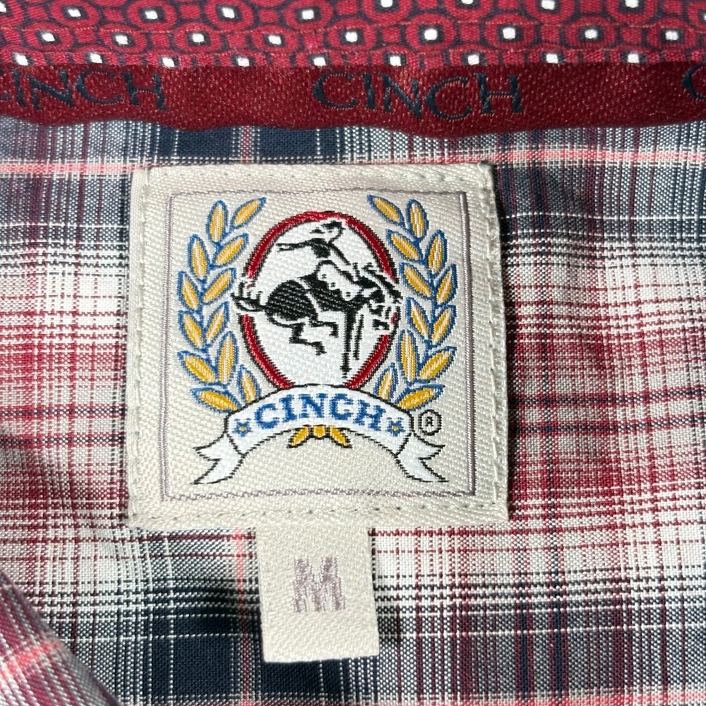 Cinch Button Down Shirt Mens M Western Plaid Cotton Red Blue Classic Fit - Picture 2 of 7